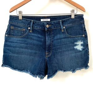 Good American Mid Rise Raw Hem Jean Shorts, Size 14/32